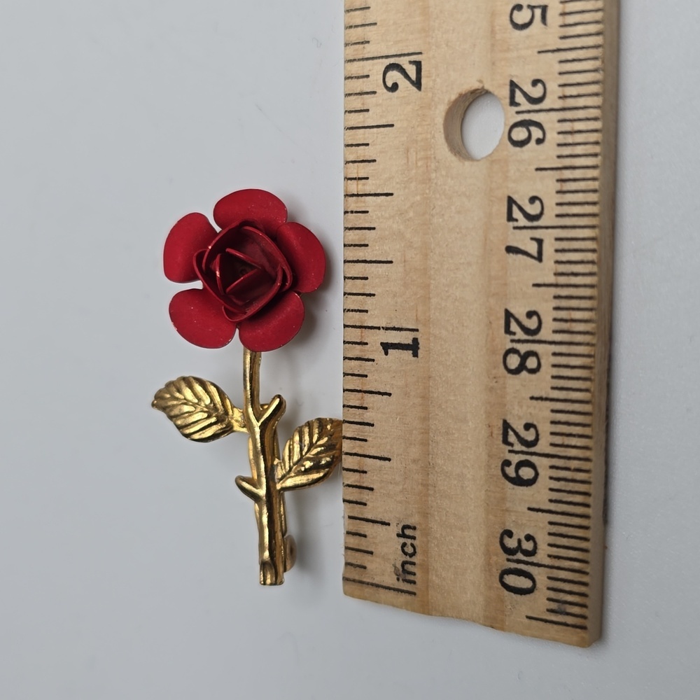 Rose Brooch Red and Gold Vintage - Picture 5 of 5